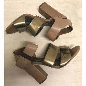 Sam Edelman Yelena Heel Sandals Ankle Strap Size 8 M Shoes Gold Tan